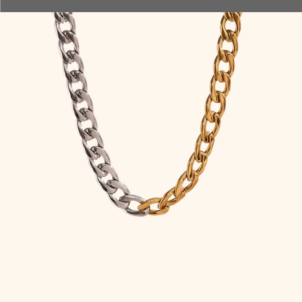 Dual Essence Necklace by Pressie, Two-Tone Chain, silver & gold link chain